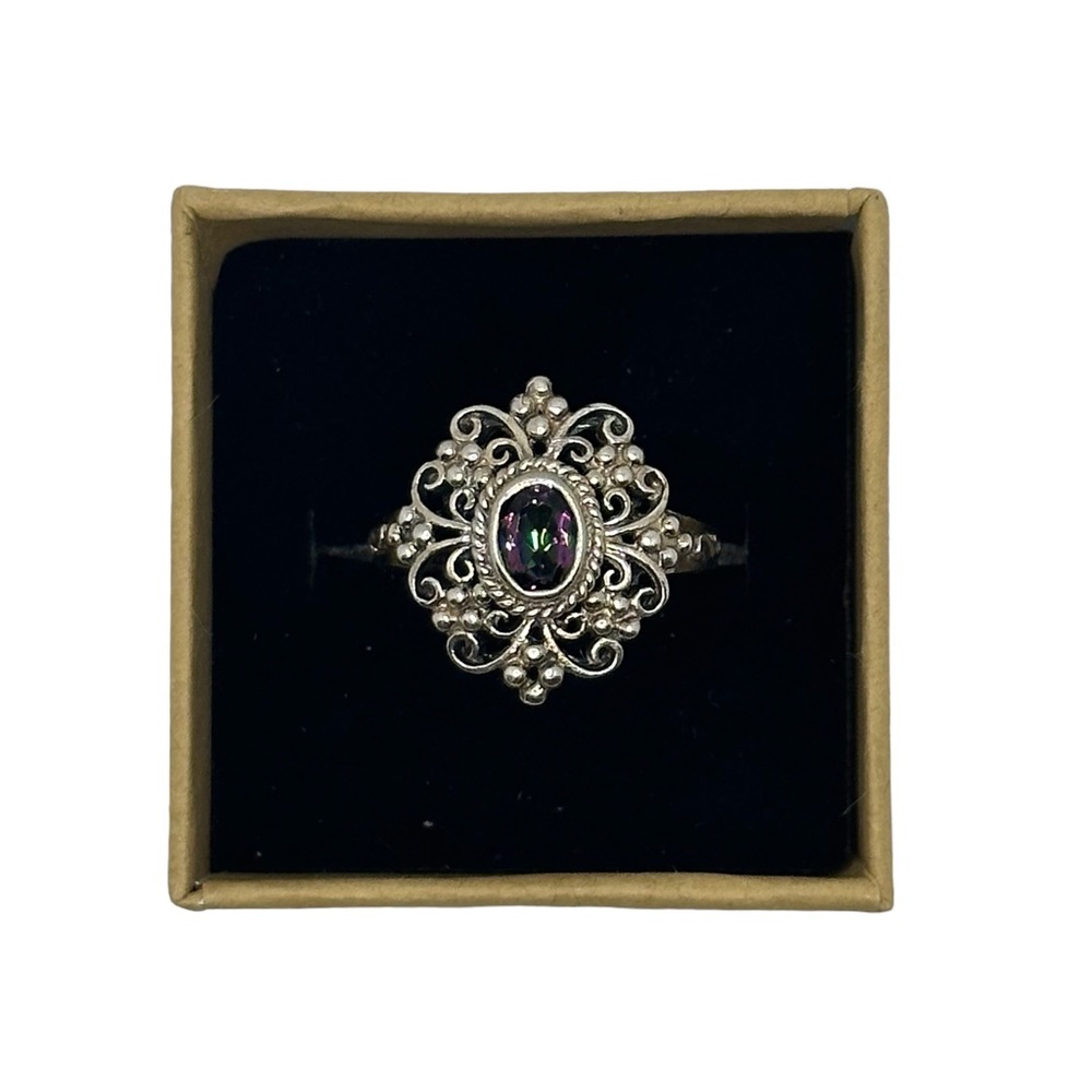 Solid sterling silver 1CT mystic topaz ring size 6